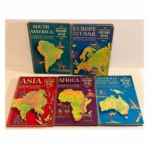 Vintage Golden Book Picture Atlas of the World 5 Book Set 1960s Maps Geography